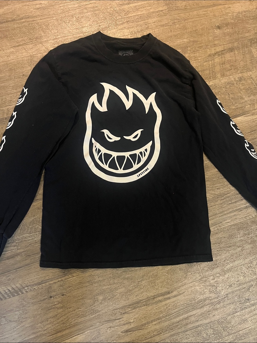 Spitfire Black Long Sleeve Tee with White Flame Face